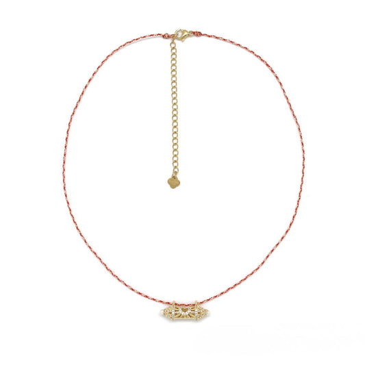 Collier fil rouge ellipsoïde strass coeur