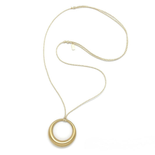 Sautoir cordon tressé blanc doré anneau doré